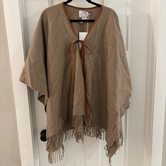Sleeper Sweaters - NWT‎ SLEEPER Medusa Wool Poncho Brown Leather Tie Fringe Size Small/Medium Soft